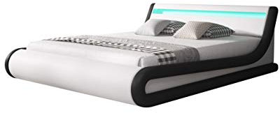 MB Muebles Bonitos | Modernes Doppelbett Parisina | 180 x 200 cm | Mit Lattenrost und Stauraum | LED-Beleuchtung | Weiß und Schwarz