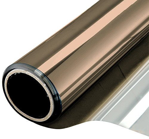 WPCTEV Einweg-Fensterfolie für Tagessichtschutz, statisch haftende, selbstklebende Fensterfolie mit Hitzeschutz, Spiegelfolie Braun/Silber, 6 mm, 90 x 1000 cm
