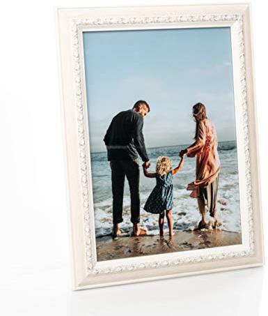 Barock Bilderrahmen für DIN A4 / 21x30 cm Fotos - Vintage Fotorahmen in Weiß mit Echtem Glas für Schöne Momente | Freistehender Holzrahmen geeignet für Tisch- oder Wandmontage, Hoch- & Querformat
