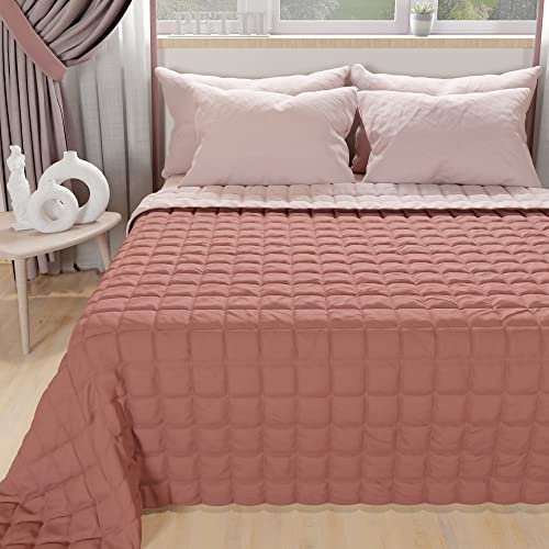 PETTI Artigiani Italiani - Couette Double Reversible 240x260 cm en Microfibre, Couvre-lit Printemps Double, Couverture 2 Personnes Réversible, Rose, 100% Fabriqué en Italie