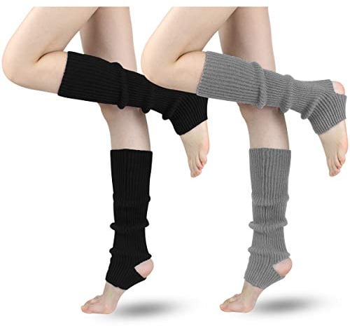 LADES DIRERCT Damen Stulpen - Stricken Beinstulpen Socken Mit Fersenloch Gestrickt Beinwärmer Ballett Yoga Stulpen Legwarmer Strümpfe 1980er Jahre Party Kleid, Schwarz+grau, M