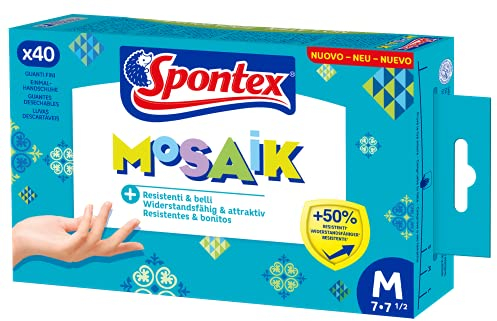 Spontex Mosaik Einmalhandschuhe aus Nitril, latexfrei, ungepudert, besonders resistent, vielseitig einsetzbar, blau, Größe M, 40er Pack