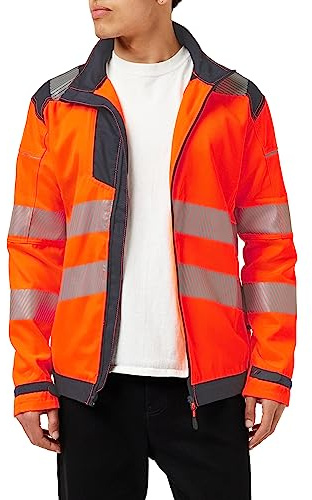 Portwest T500 PW3 Hi-Vis Work Jacket Long Sleeve Waterproof Secure Storage | Orange/Navy, EN ISO 20471 Class 3, RIS 3279-TOM, UPF 50+, Regular Fit, 2 Side Zipper Pockets, Internal Storm Flap, Chin Guard