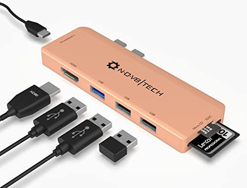 NOV8Tech Hub USB C vers HDMI pour MacBook Air 2020 M1 2019/2018, Dongle Adaptateur Mince de Type C 7-en-2, Thunderbolt 3 Dock, Lecteur SD/Micro SD, Chargeur d'alimentation USB C 100W PD, USB 3.0