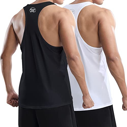 MEETWEE Débardeur de Sport Homme, Haut Top Maillot sans Manches Running Tee Shirt Maillot de Corps Séchage Rapide pour Fitness Gym Bodybuilding,Blanc+Noir,XL