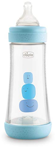 Chicco Perfect 5 Biberones Anticólicos Con Tetina De Silicona De Flujo Rápido Para Bebés 4 Meses, Biofuncional Con Sistema Intuiflow, Color Azul, 300 ml