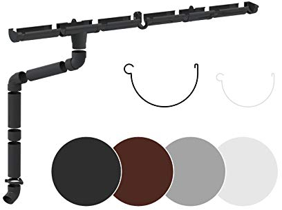 RAINWAY L Regenrinnen Komplettset (1 Dachseite) - PVC-U Kunststoff in 4 Farben, für Dachflächen > 100m² empfohlen (Set für min. 8 Meter, grau) Regenrinne Erweiterung