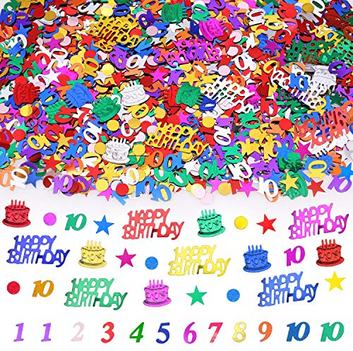 HOWAF Mehrfarbiges Geburtstagskonfetti, 40g, Kunststoff und PVC, Stern- und Rundpunkt-Motiv, für 10. Geburtstag