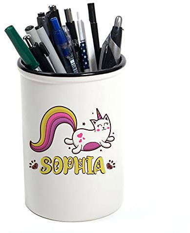 Personalised Caticorn Girl Baby Kid Any Name Beauty Cat Unicorn Birthday Back to School Christmas Present Gift idea Pencil Pot.