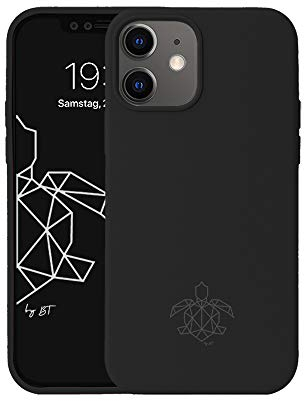 turtleandcase Silikonhülle für iPhone 12 Mini (5,4) - Liquid Silicone Case - Kostenloses Panzerglas - Hochwertiges Silikon mit Rundumschutz - Kratzfestes Mikrofaserfutter Schutzcase (Schwarz)