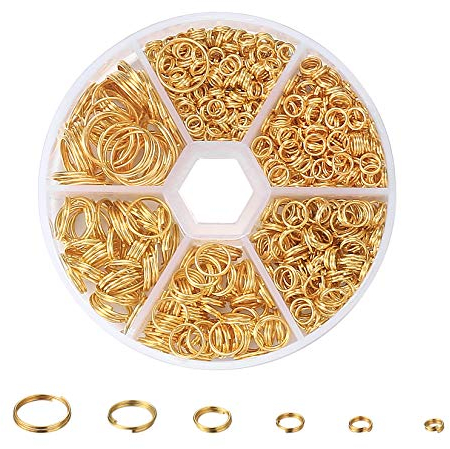 Xiaomoyu 690 Stück Gold Biegeringe, Spaltringe für Schmuck, Schlüsselringe, Metallring, Kettenringe mit Öffner für Makramee, Perlenweben Zubehör, Halskette - 4/5/6/8/10/12mm