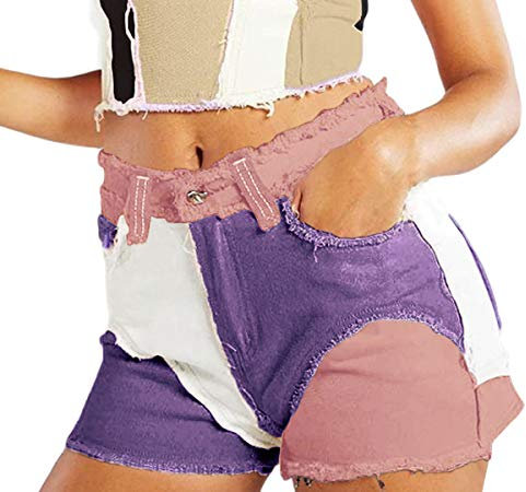 Onsoyours Donne A Vita Alta Patchwork Jean Shorts Y2K Denim Shorts con Orli Raw Estate Elastico Pantaloni Corti A Rosa S