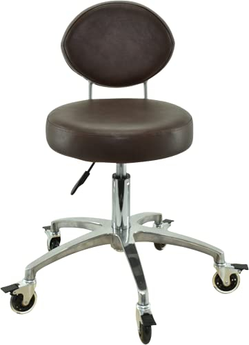 VAKON SALON - Rollhocker mit ovaler Lehne in Braun - Rollen mit Bremse - Höhenverstellbarer von 50 bis 65 cm - Drehhocker Arbeitshocker Praxishocker