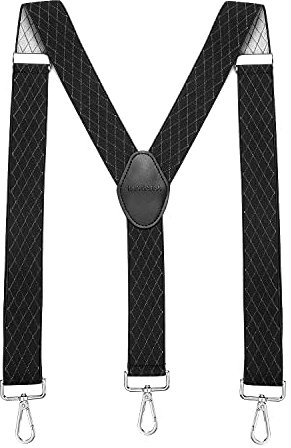 MASADA Herren Hosenträger mit robusten Karabiner Verschluss stufenlos verstellbar 3,5 cm breit und bis zu 195 cm Körpergröße - Raute Schwarz