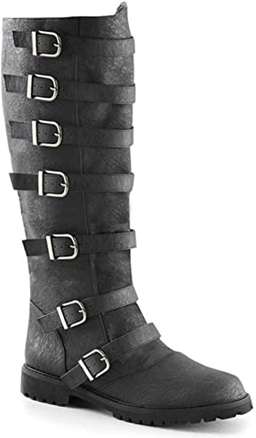 Mooke Herren Ritterstiefel - Mittelalterliche Wikinger-LARP-Schuhe Hohe Stiefel Steampunk-Pu-Leder-Krieger-Frauen-Karnevals-Party Cosplay Ausgefallene Stiefel,Schwarz,44