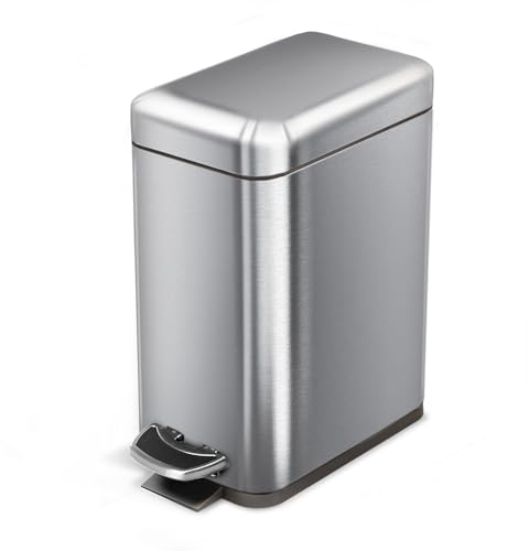 Home Zone Living Kleiner Badezimmer-Mülleimer mit Deckel und Trittpedal, Edelstahl-Mülleimer mit schlankem Design für Zuhause und Büro, silberfarben, 5 Liter
