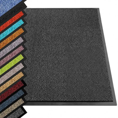 KARAT - Tapis Anti-salissures Sky - Paillasson de Porte antidérapante et Entretien Facile - Paillasson pour l'intérieur et l'extérieur - Tapis de Porte à Poils chinés - Anthracite, 90x150 cm