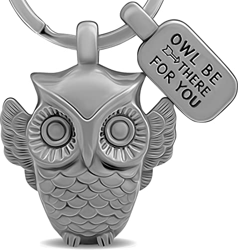 LANOLU Schlüsselanhänger Eule, Eulen Geschenke, Mutmacher Geschenk, Glücksbringer Schlüsselanhänger Freundschaft Geschenke mit Gravur Anhänger Owl Be There for You und 3D Figur aus Metall