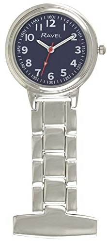 Ravel - Classic Easy Read Nurses Fob Watch - Analogue Quartz - R1101.16 - Silver Tone/Blue Dial