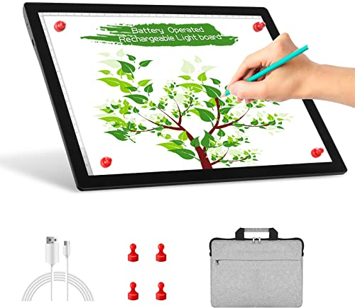 Elice A4 Leuchttisch, kabellos batteriebetrieben Leuchtkasten 5 Helligkeitsstufen Leuchttafel Leuchttafel zum Nachzeichnen mit Tasche, wiederaufladbare LED-Kopiertafel für Diamantmalerei, Skizzie