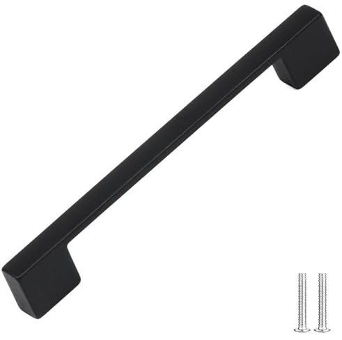Decoranddecor Dimora D-Shape Cupboard Handles, Rectangular Kitchen Handles for Cupboards, Cabinet Pulls - 224mm, Matt Black
