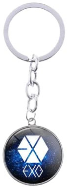 Schlüsselanhänger Harajuku EXO Logo Sternenhimmel Muster Abzeichen Schlüsselanhänger Hip Hop Tasche Geldbörse Anhänger Fans Schlüsselanhänger Schmuck Geschenk Großhandel, weiß, L