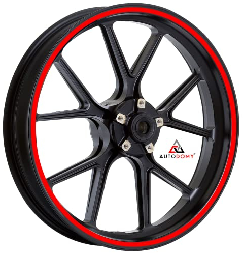 Autodomy Motorrad Felgenaufkleber Komplettset für 2 Räder 15 bis 19 Zoll | Felgen Aufkleber Motorrad Tuning Circular Sport Design | Felgenaufkleber Motorrad Racing Design (Rot, Breite 10 mm)