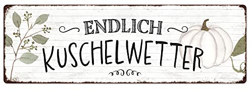 Interluxe Schild Metallschild - Endlich Kuschelwetter - Herbstschild Herbstdeko Herbst weißer Kürbis Baby Boo Japandi Skandi modern