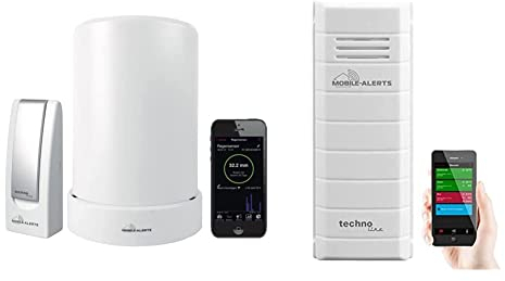 Technoline MA10040 Regenmesser Komplett-Set, weiß & Mobile MA10100 Alerts Zusatzsensor MA 10100 - Temperatursensor mit Datenübertragung auf das Smartphone, Thermometer, weiß, 3,2 x 1,7 x 8,7 cm