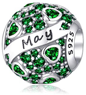 Geburtsstein Mai Charms Anhänger 925 Sterling Silber - Mai Birthstone Bead Charms Perlen Geburtstag mit Zirkonia für Europäische Armbänder Halsketten