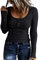 Sukany Women's Henley Shirts Long Sleeve Button Down Slim Fit Tunic Tops Scoop Neck Ribbed Knit Casual T Shirts Blouses Black M