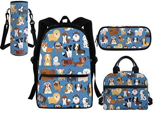 HUIACONG Puzzle Dog Kids Bookbag Set School Bag Sets with Lunch Box Pencil Case and Water Bottle Holder Girls Backpack 4 in 1 for Toddler Elementary Travel Sport Outdoor