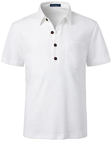 Harbrosrce Polo da Uomo Basic Manica Corta Tennis Golf Waffle a Maglia T-Shirt Ricami Poloshirt Camicia Cotone Piquet Polo Camicia per L'Ufficio con Colletto e Bottoni Evolution
