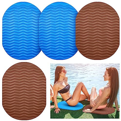 Geelin Weiche ovale Schaumstoff-Kissen für die Seite des Pools, Sitzmatte zum Entspannen von Schwimmbädern, 52,1 x 38,1 cm, Kaffee, Blau, 4 Stück