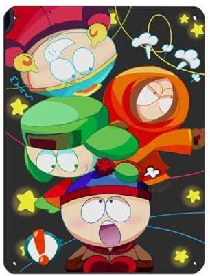 Stan Kyle Eric Kenny South Park Poster 3 Retro Poster Metall Blechschild Chic Art Retro Eisen Malerei Bar Menschen Höhle Cafe Familie Garage Poster Wanddekoration 30 x 40 cm