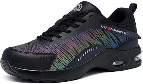 DYKHMILY Arbeitsschuhe Herren Leicht Stahlkappenschuhe Männer Sicherheitsschuhe Herren Sneaker mit Luftkissen Sicherheitsschuhe mit Stahlkappe Atmungsaktiv Sportlich(Schwarz,43EU)