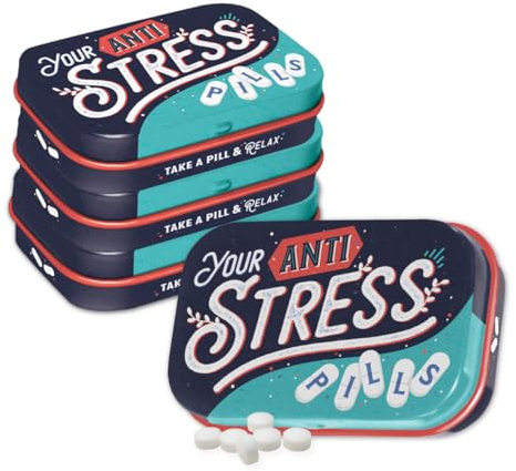 Nostalgic-Art Retro Pillendose, 4 x 6 x 1,6 cm, Anti Stress Pills (4er-Set) – Geschenk-Idee für Nostalgie-Fans, mit Pfefferminz-Dragees, Vintage Design