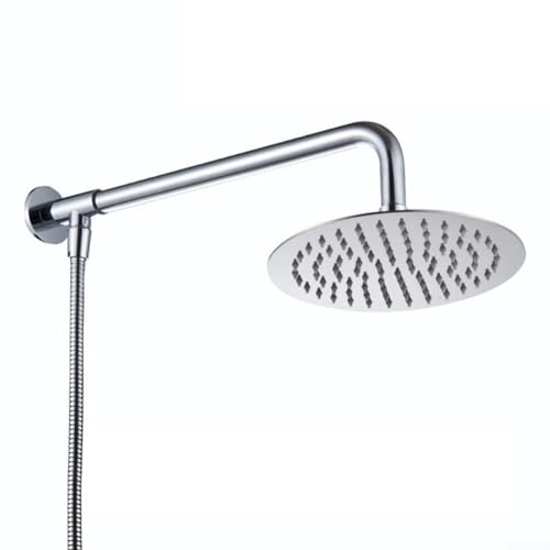 Rainfall Shower Head Set, Chrome Rainfall Overhead Kit 15cm Round Shower Head 400mm Shower Rod 1.5m Hose for Shower System