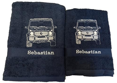 Handtuch Duschtuch, SET Geschenk Mercedes Kombi Baumwolle bestickt, personalisiert NEU (Duschtuch, schwarz)