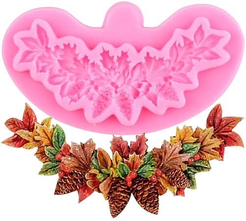 XMOLDNMS Swag Girlande Silikonformen Backformen Tannenzapfen Stechpalmenblatt Fondant Form für Kuchendekoration Cupcake Topper Süßigkeiten Schokolade Polymer Clay Gum Paste