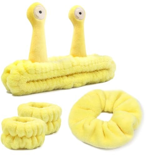 my novel things 4 Stück Spa Stirnband, Skincare Haarband, Elastisch make up haarband zum Waschen Gesicht Wristband Set, Weiches Korallen Fleece Schnecken Stirnband, für Dusche Hautpflege Mädchen Sport