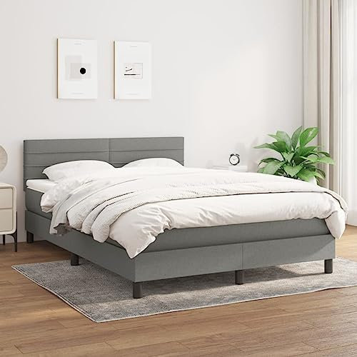 Keyroto Boxspringbett Boxspringbetten mit Matratze Boxspringbett 140x190 cm Polsterbett mit Kopfteil Jugendbett Gästebett Bett mit Matratze Stoff Dunkelgrau 140x190 cm