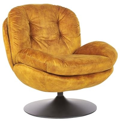 Beliani Sessel Samt gelb gesteppt mit Drehfunktion Metallgestell schwarz Retro Nolvik