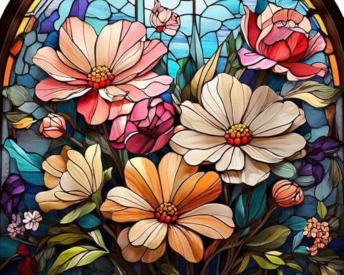TISHIRON DIY Ölgemälde Bunte Blumen im Buntglasstil Malen nach Zahlen Set für Erwachsene und Kinder, Blumen für Frühling und Sommer zur Wanddeko 40x50 cm (ohne Rahmen)