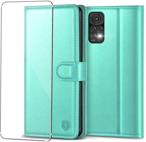 Funda para Xiaomi Redmi Note 11 /Note 11S, con protector de pantalla de cristal templado, piel sintética, con tarjetero, soporte magnético, funda protectora para Redmi Note 11/11S, color verde hielo