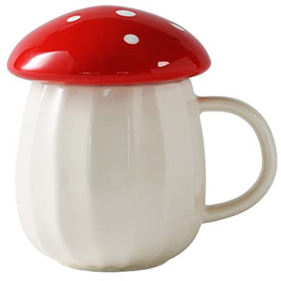 SPONGL Utensile da cucina, divertente tazza di fungo in ceramica, belle tazze a forma di fungo, tazza da caffè con coperchio e manico ergonomico per casa e ufficio