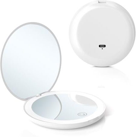 IGTOPS 2 IN 1 Kosmetikspiegel mit Licht, Faltbarer Spiegel Schminkspiegel 10 Fach Vergrößerung Schminkspiegel mit Dimmbarer Touchscreen, Tragbar Wiederaufladbar Makeup Spiegel (A)