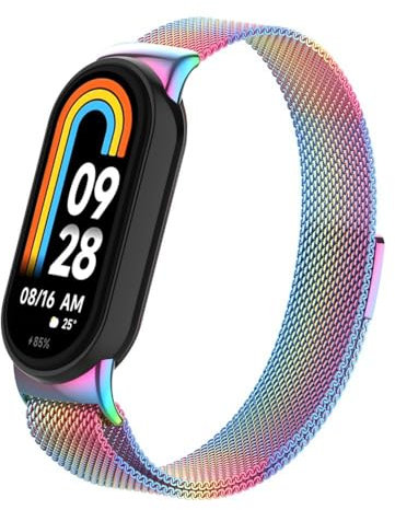 Koelaa Metall Armband Kompatibel mit Xiaomi Smart Band 9/Xiaomi Smart Band 8, Männer und Frauen Atmungsaktiv Ersatzarmband, Gewebte Mesh Metall Uhrenarmband, Magnetisch Ersatzarmband-Regenbogenfarbe