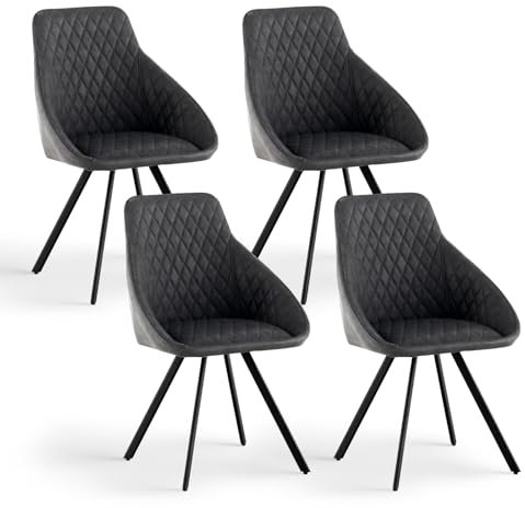CLIPOP Esszimmerstuhl, Sessel bequem mit Armlehne, Polsterstuhl, Kunstleder Cocktailsessel, Loungesessel für Wohnzimmer, Esszimmer, Moderne Küchenstühle 4er Set, Kunstleder Grau