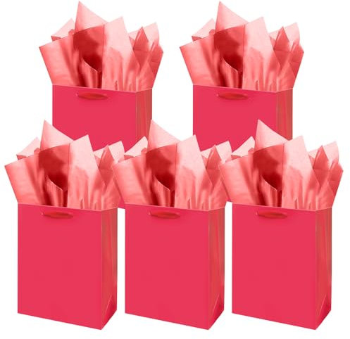 Gcardist Wein rote Geschenk Taschen mit Tissue Papier für Hochzeit, Geburtstag, Party Supplies-20x11x24cm Mittlere Größe Karton Geschenk Taschen (8x4.3x10Inch,5pcs Taschen +10pcs Tissue Papier)